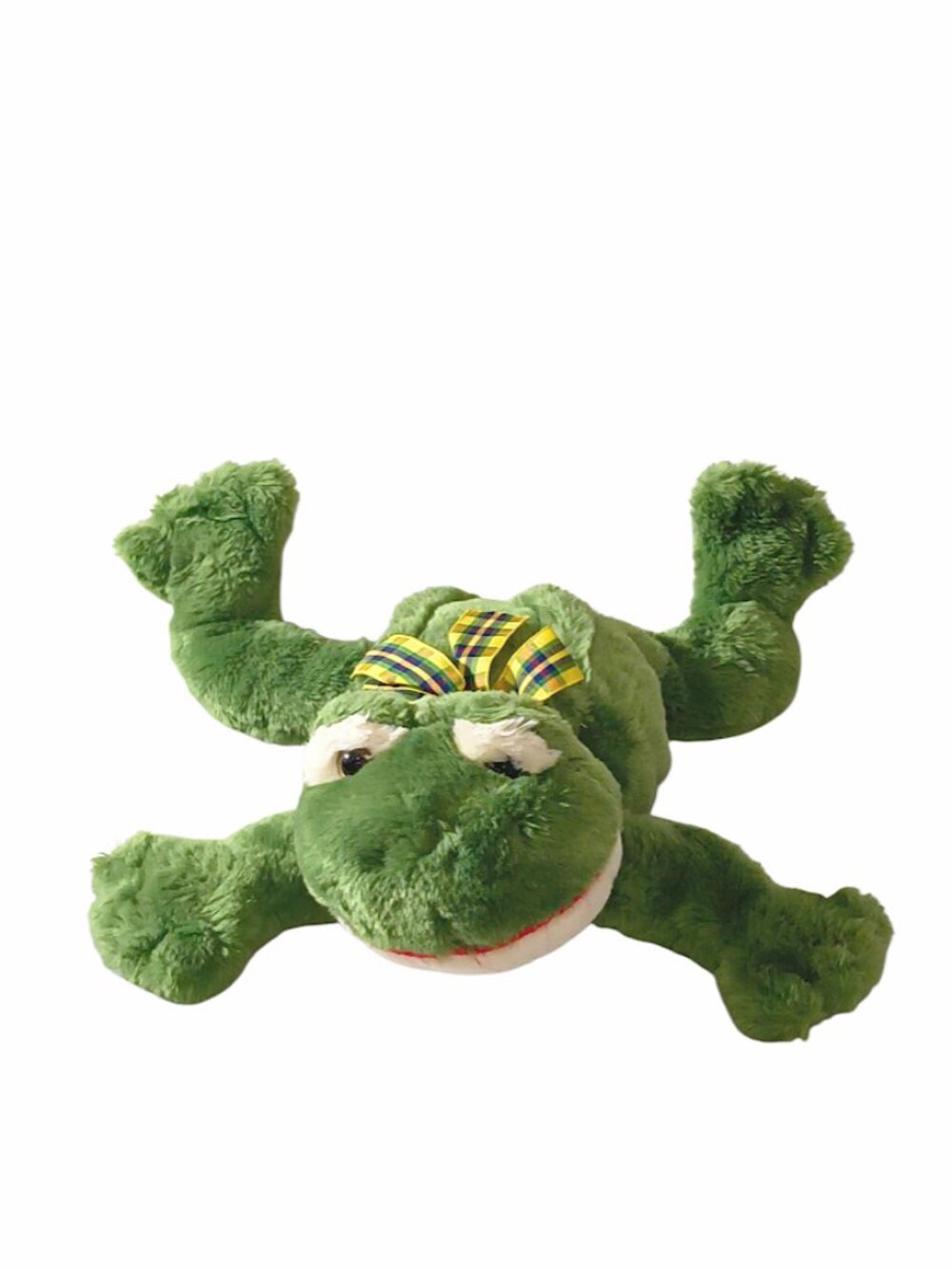 Nirto Zimex Frog Plaid Ribbon Stuffed Plush BeanBag Toy 15”